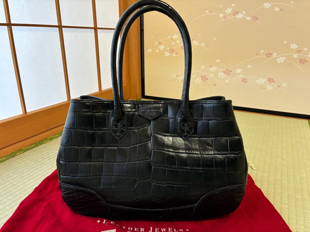 マム様 レザージュエルズ JRA認定 クロコ ハンドバッグ ブラック
