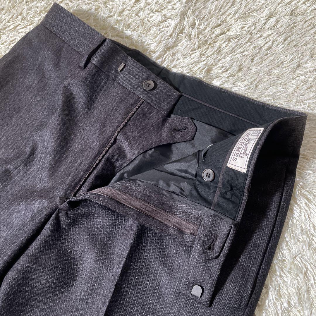 極美品✨エルメス ヘリンボーン モヘア アルパカ混ウール スラックス 42