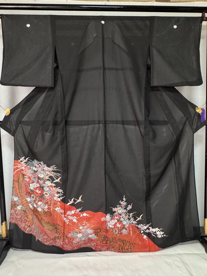 絽] 洗える 黒留袖 夏着物 礼装 フォーマル 黒 赤 高身長 結婚式