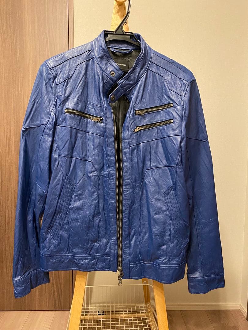 青 レザー シングルライダースジャケットM・RATTLE TRAP