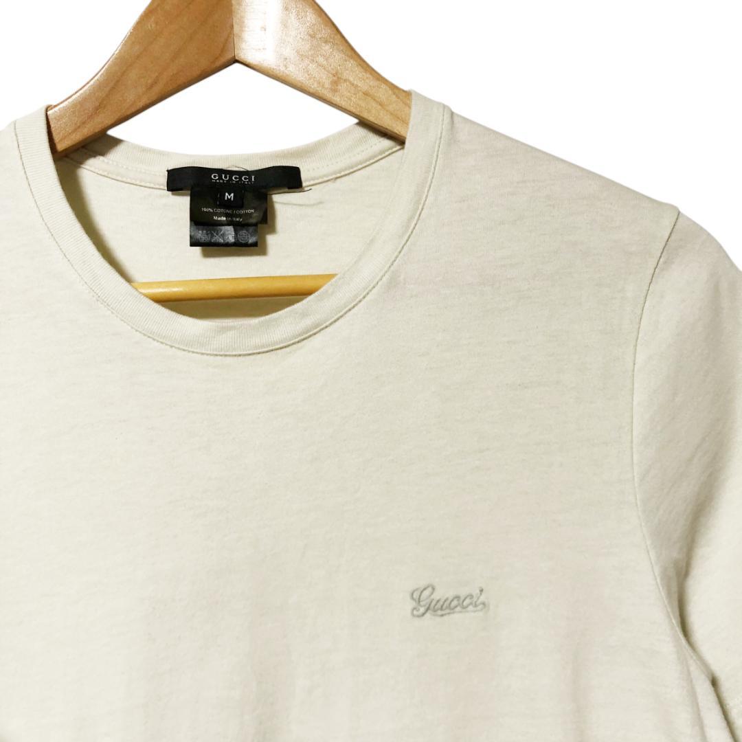グッチ Tシャツ ロゴ 刺繍 半袖 M グレージュ イタリア製 - メルカリ