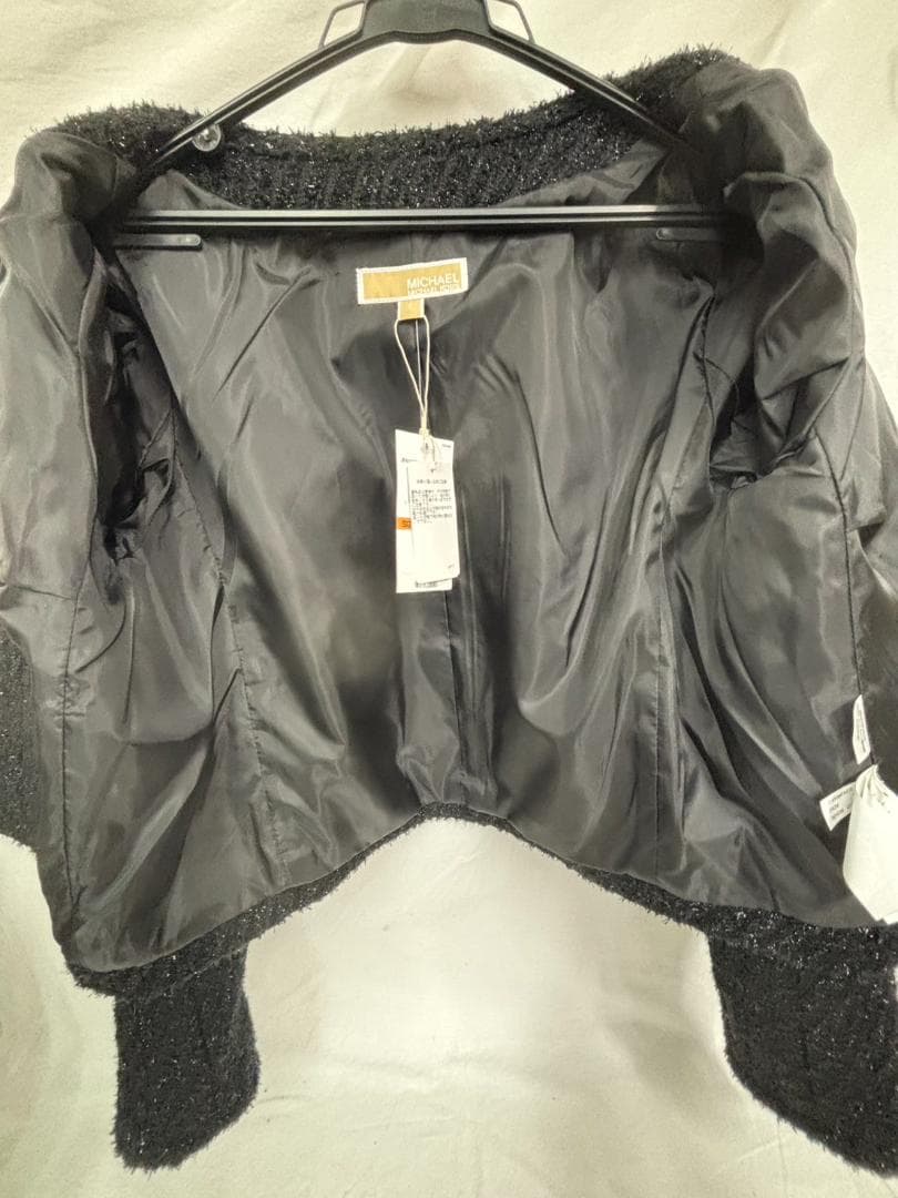 新品タグ付 マイケルコース ツイードジャケット S 黒 ノーカラー 秋冬 新品タグ付 マイケルコース ツイードジャケット S 黒 ノーカラー 秋冬