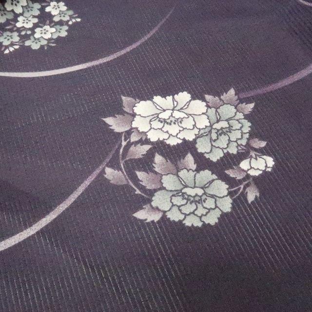 m1118＊美品 洗える夏着物 縦絽 菊 牡丹 桜 芝草 小紋