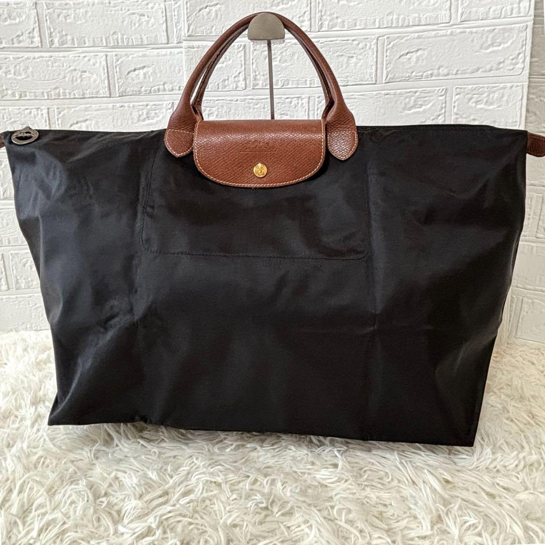 美品 ロンシャン プリアージュ 舟型 ハンドバッグ ブラック ホースロゴ L ロンシャン LONGCHAMP ハンドバッグ ショルダーバッグ プリ