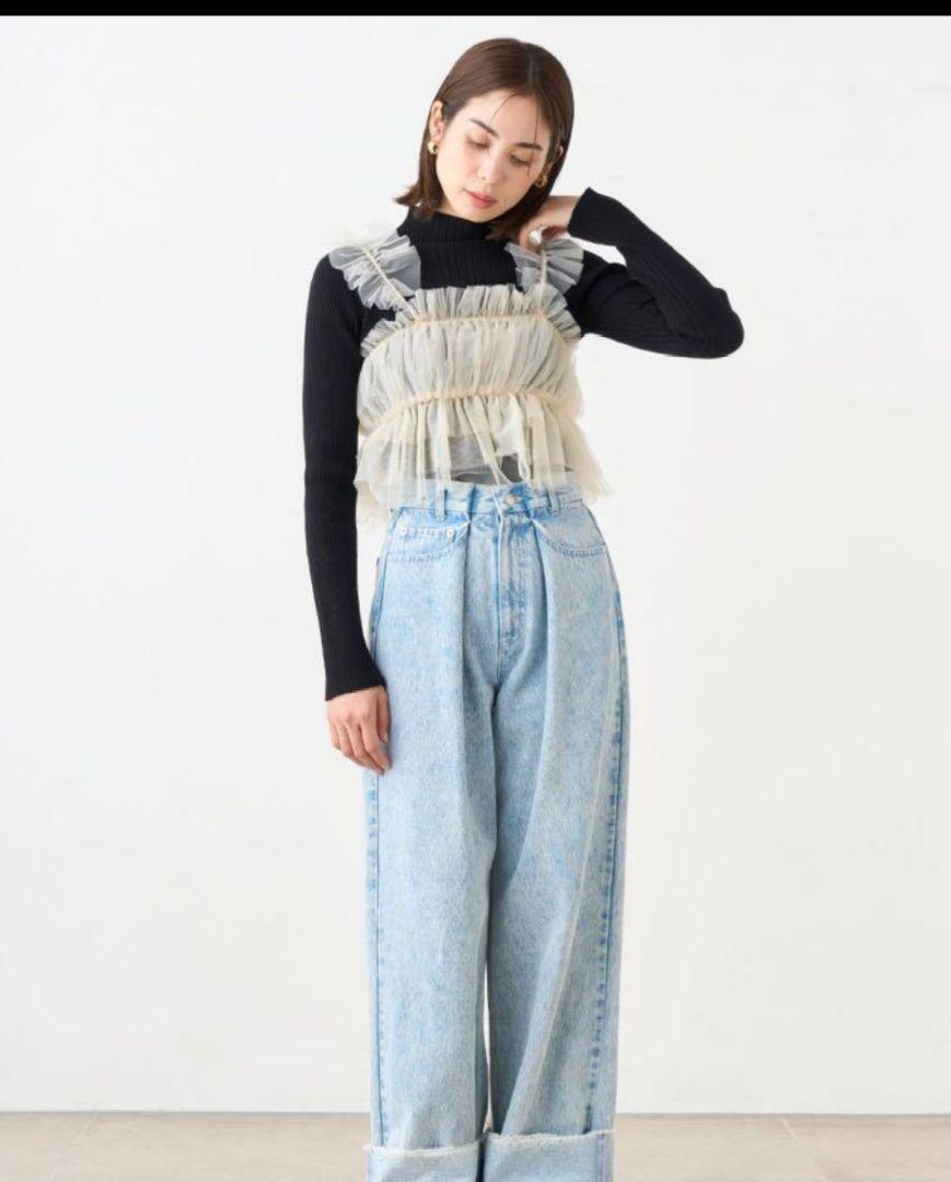 ニット付　SNIDEL　フリルチュールキャミソール　ニット　アイボリー