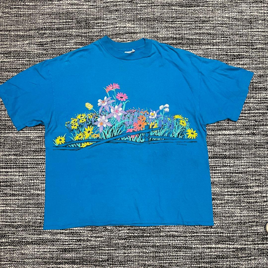 Hanes 90s シングルステッチ フラワーTシャツ 発泡プリント