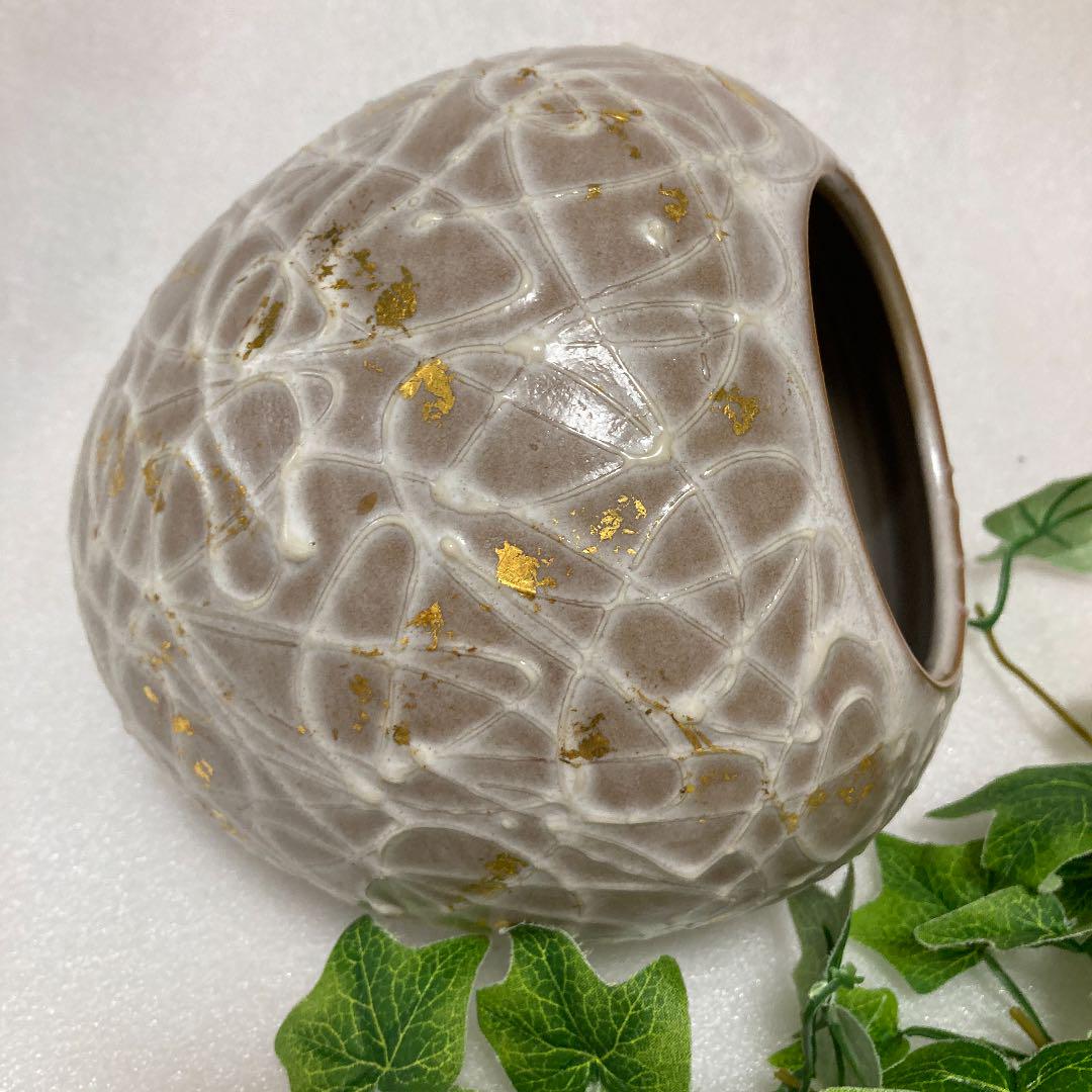 清水焼 京焼 藤平正文 金箔散し花瓶 花器 フラワーベース 華道