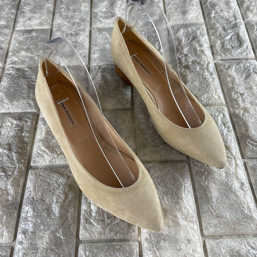新品 ファビオルスコーニ パンプス チャンキーヒール スエード ベージュ 37