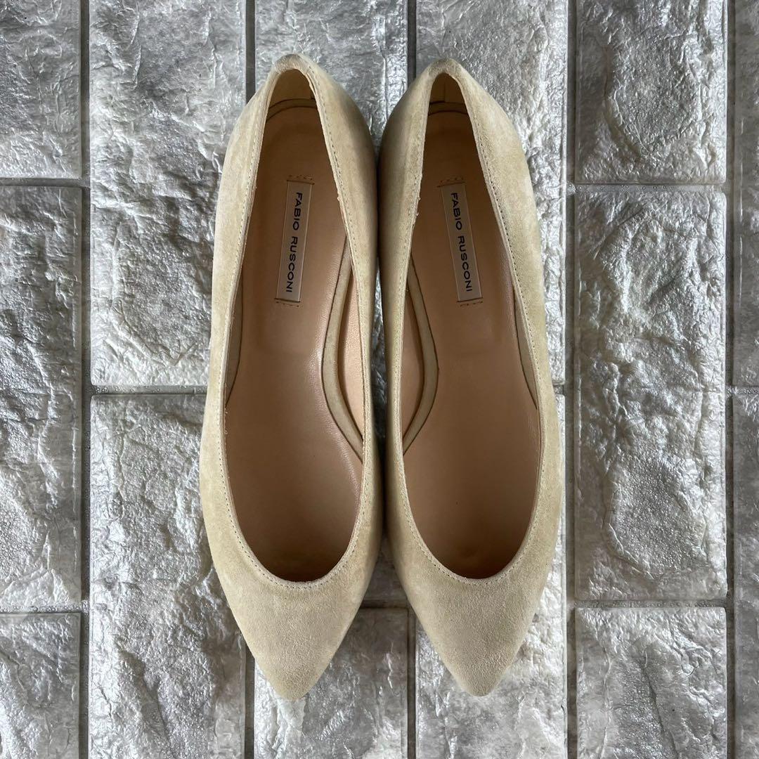 新品 ファビオルスコーニ パンプス チャンキーヒール スエード ベージュ 37