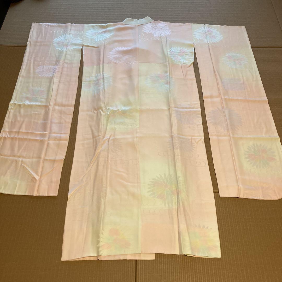 絹 振袖用 袷 長襦袢 ピンク 花柄新品