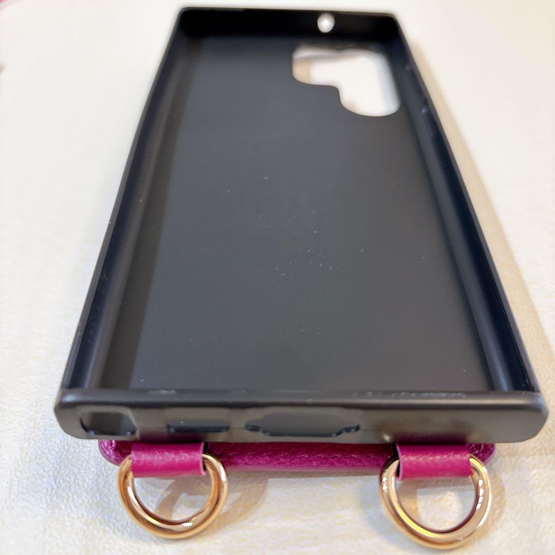 Galaxy S23 Ultra ケース レザー ピンク ビビッド ショルダー