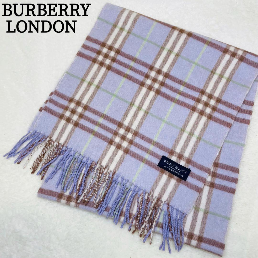 BURBERRY バーバリーロンドン カシミヤ マフラー チェック パープルBURBERRY LONDON