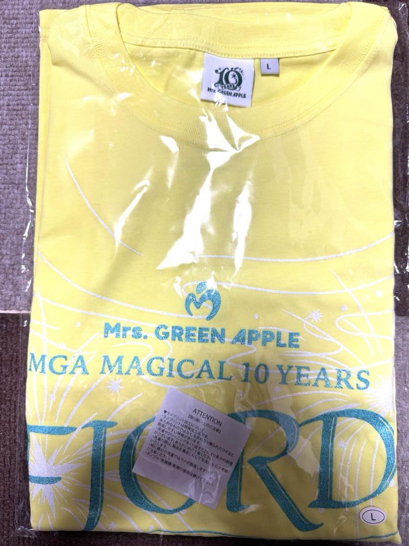 ミセスグリーンアップルFJORDフィヨルドグリッターロゴTシャツライトイエローL
