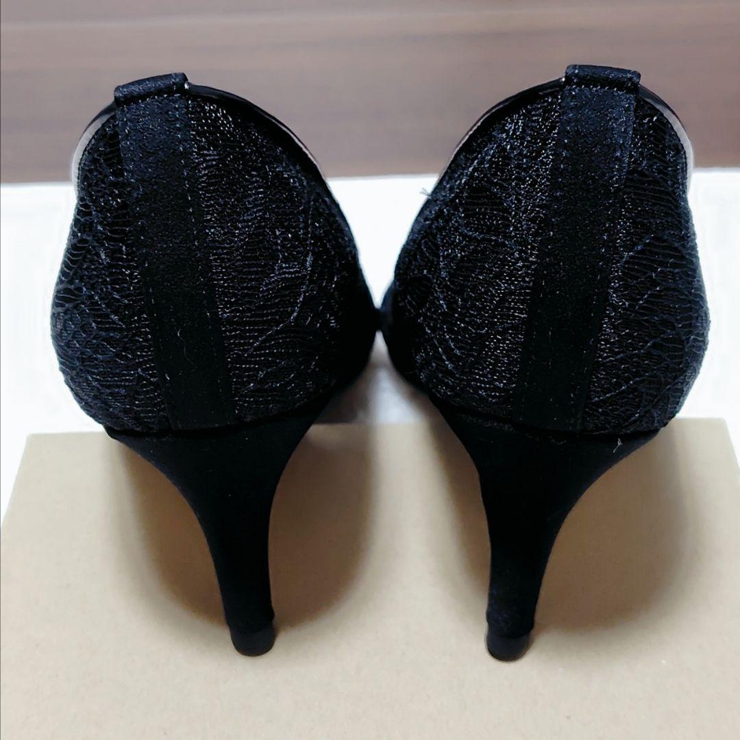 極美品　ルタロン レースヒールパンプス　ブラック　23cm　 日本製