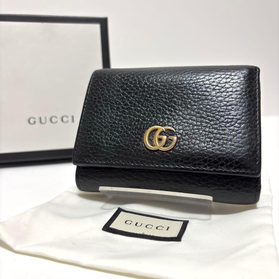 極美品◇GUCCI 三つ折り財布 GGマーモント レザー ブラック 黒