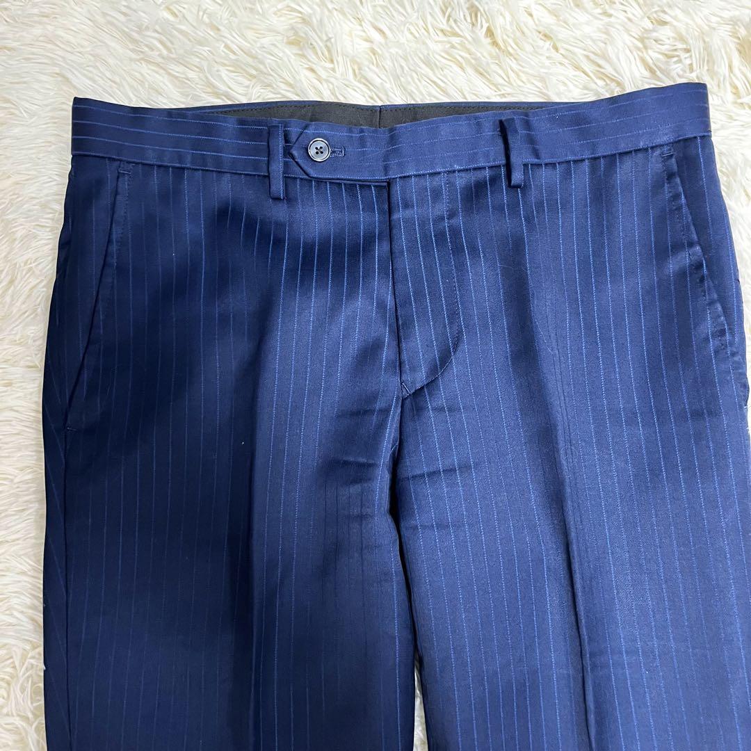 ✨極美品✨スーツセレクト ビジネススーツ 光沢感 ストライプ ネイビー