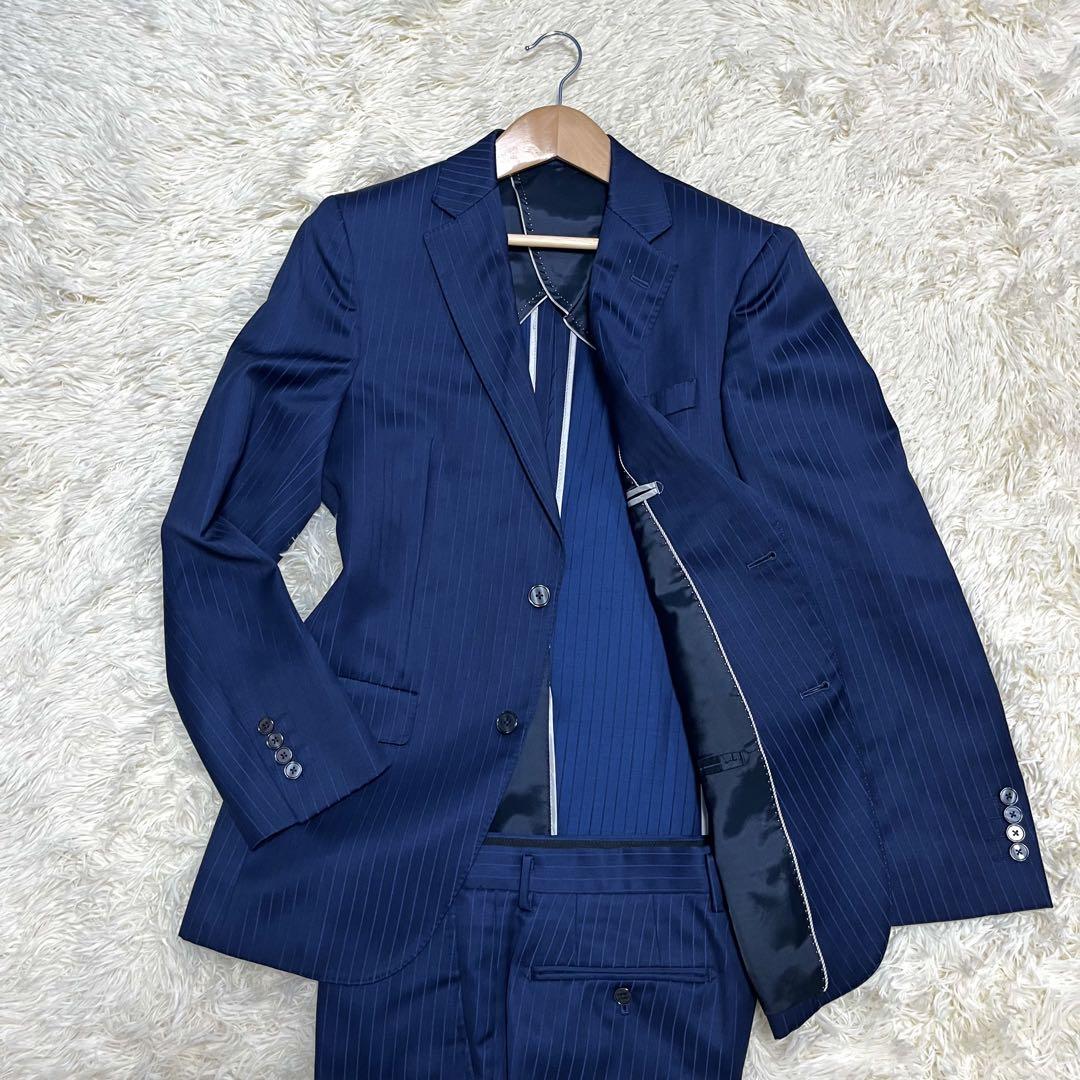 ✨極美品✨スーツセレクト ビジネススーツ 光沢感 ストライプ ネイビー