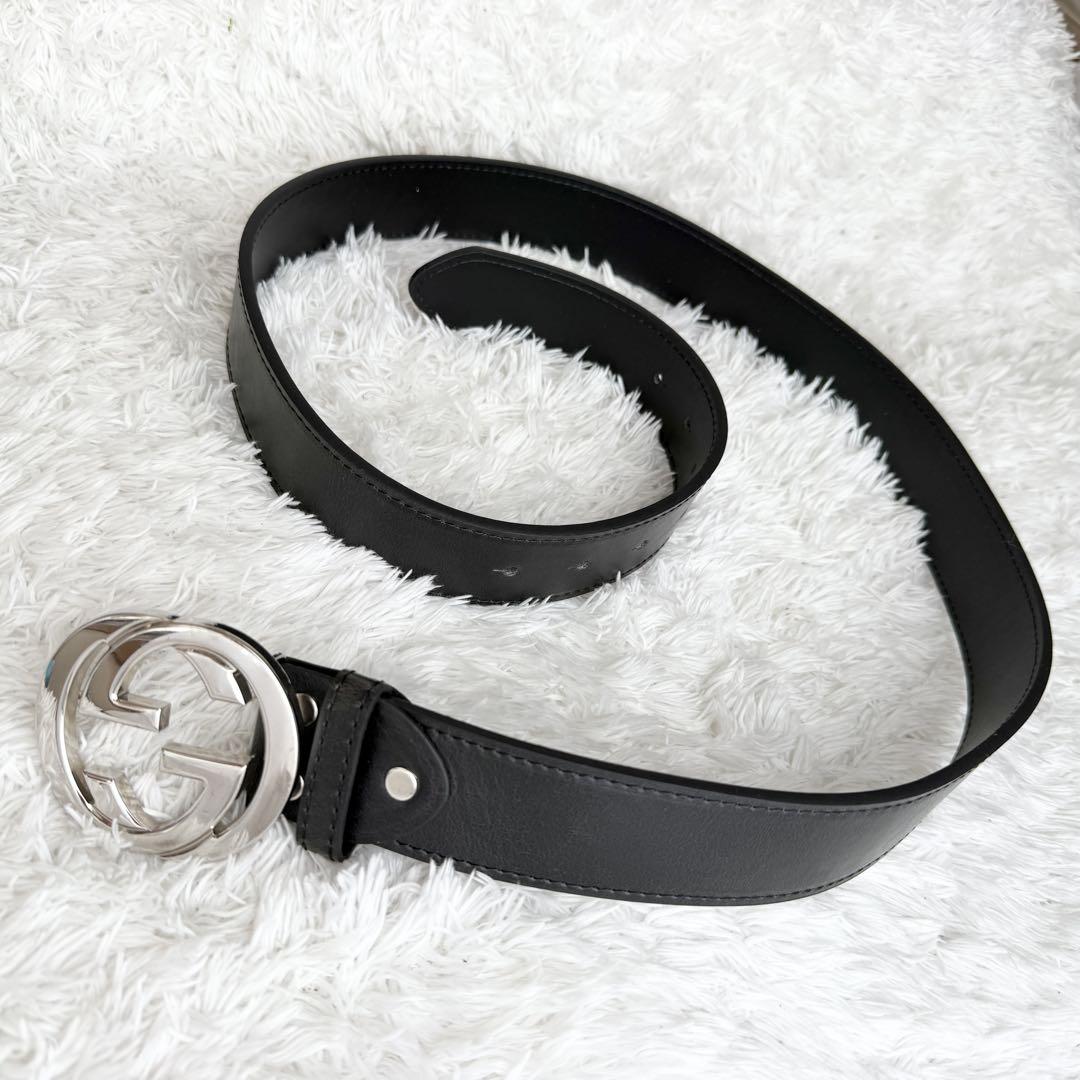 極美品 GUCCI ベルト インターロッキング GG デカロゴ シルバー 黒
