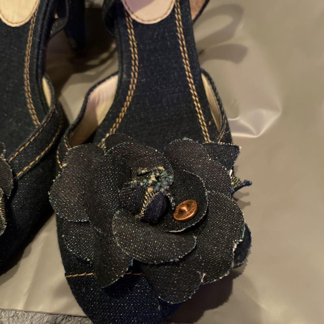 豪華 難点あり！CHANEL シャネル デニムパンプスヒール 37 23.5.24 靴