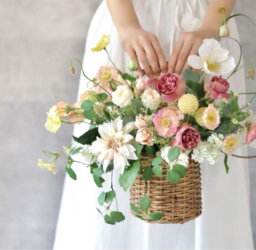 アーティフィシャルフラワー ブーケ 結婚式 バスケット バスケットブーケ 画像1