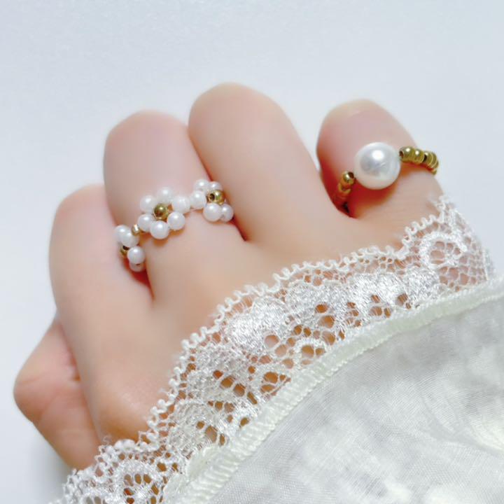 No.209 ビーズリング 2個セット 韓国 ビーズアクセサリー ゴールド - メルカリ No.209 ビーズリング 2個セット 韓国 ビーズアクセサリー ゴールド - メルカリ