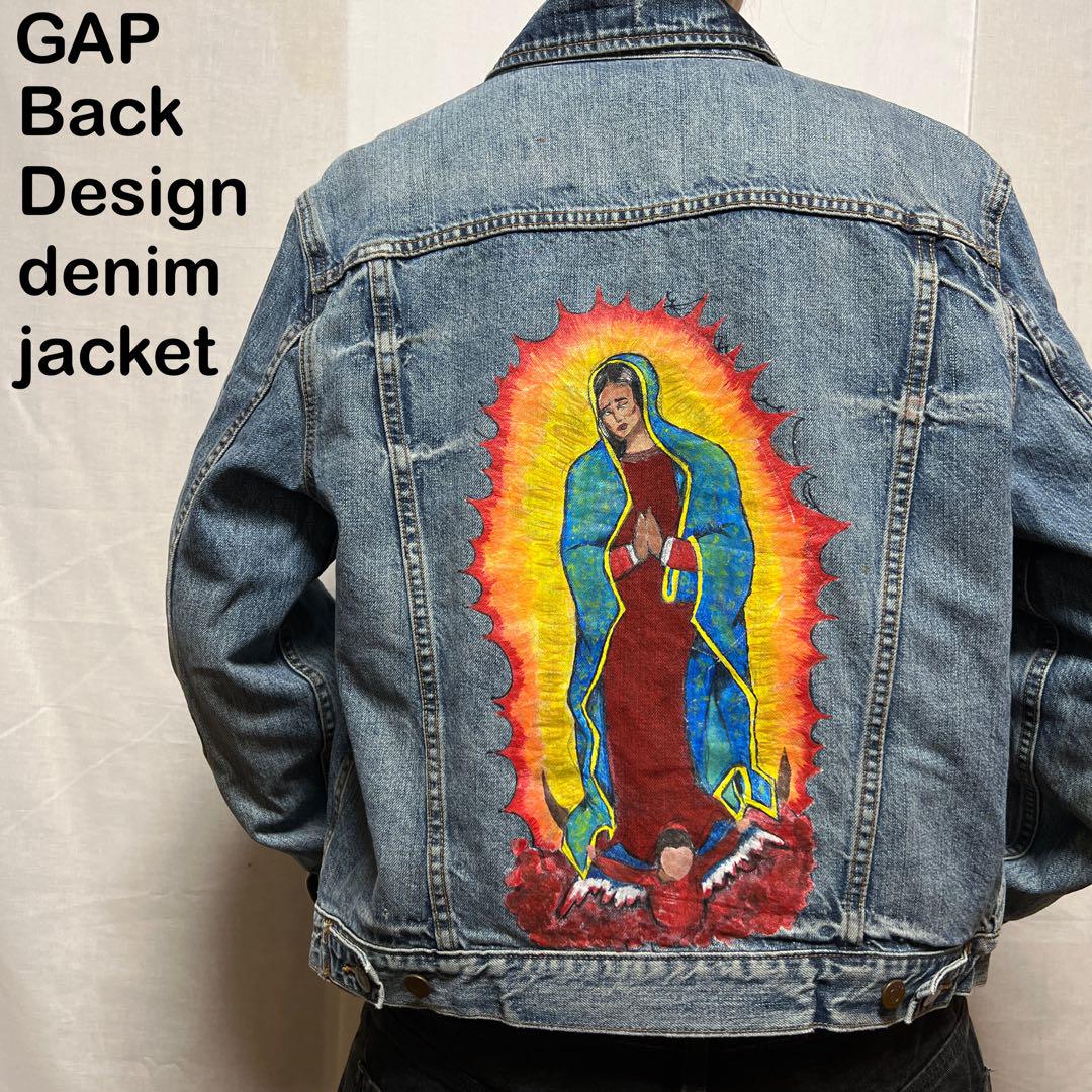 GAP ヴィンテージ デニムジャケット 手書き風 バックプリント Sサイズ GAP ギャップ デニムジャケット バックプリント 手書き 古着