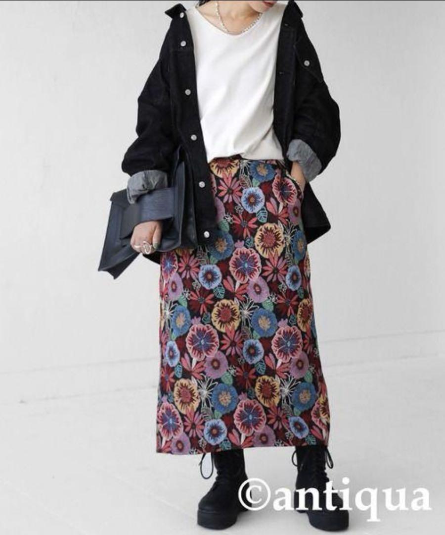 【極美品】✨️antiqua✨️花柄ジャガードスカート《完売品》