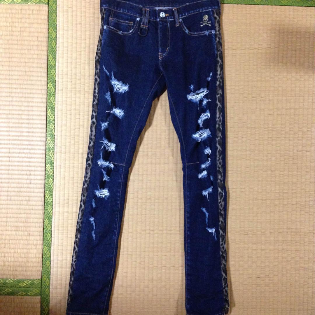 Roen クラッシュダメージジーンズ レオパレード柄 roen jeans レオパードライン クラッシュ スキニーデニムパンツ