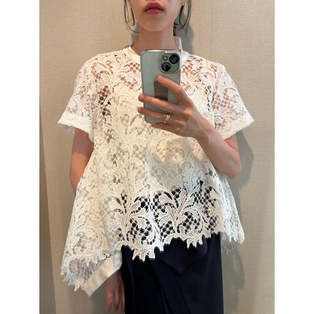 sacai レース 半袖ブラウス