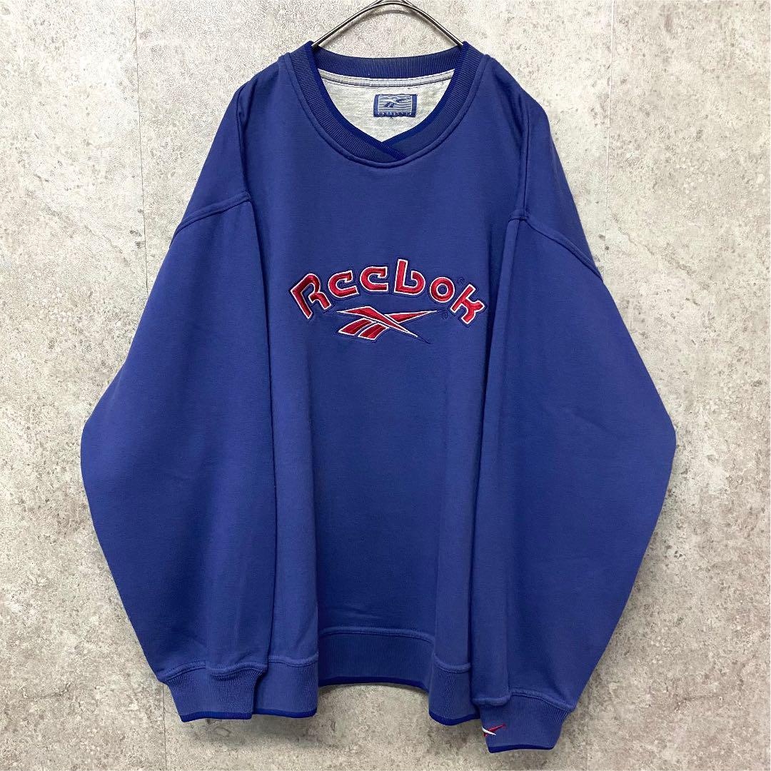 希少カラー☆US輸入90s】リーボック 刺繍スウェットトレーナー ブルー