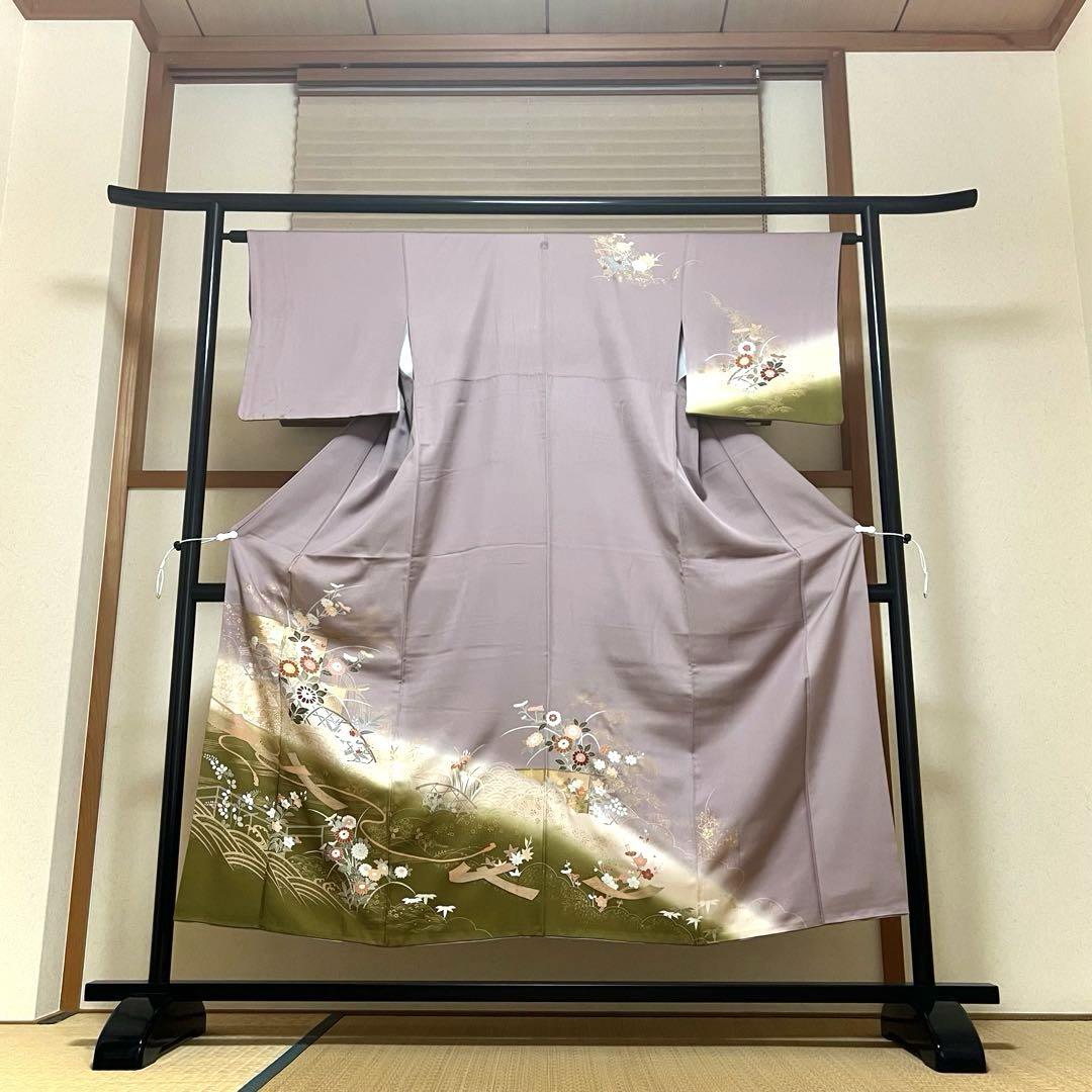 訪問着 花草模様 松竹梅 波模様 金彩 暈し 薄紫色 PK-1187