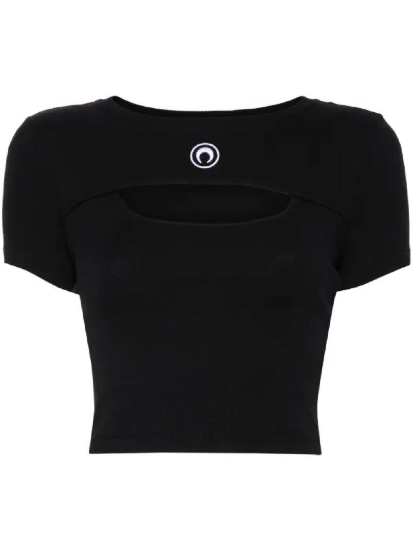 MARINE SERRE ブラック カットアウトTシャツ