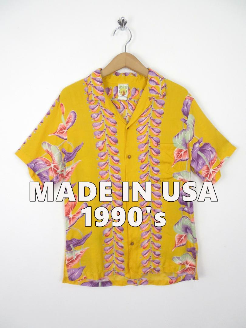 80s 90s USA製 レーヨン オープンカラー 半袖 アロハシャツ M 古着