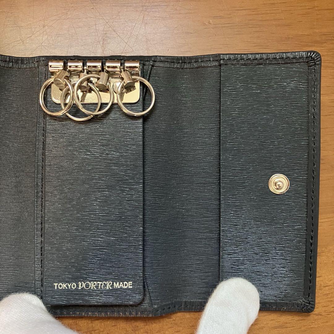 美品 PORTER ポーター 4連キーケース カレント エンボス加工 ブラック 美品】PORTER ポーター カレントエンボス加工 キーケース 4連