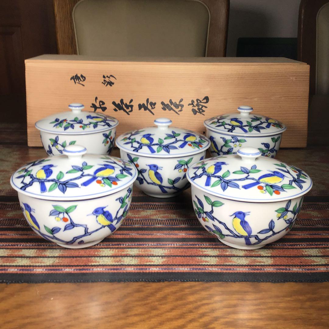 たち吉 『唐彩』 蓋付お茶茶碗 5杯