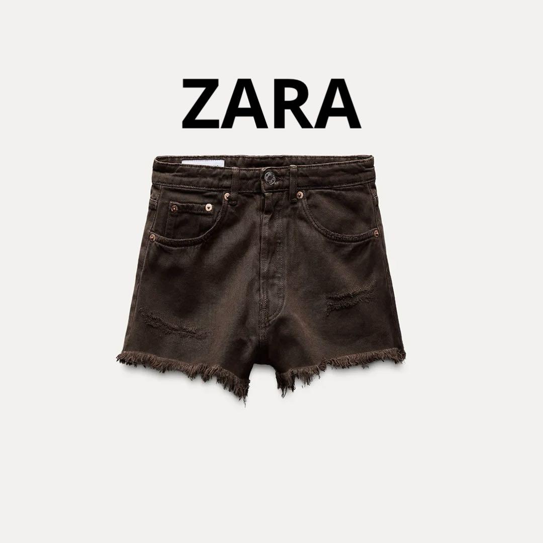 ZARA TRF NFL ジャイアンツ ハイライズ デニムショートパンツ ZARA TRF ダメージ ハイライズ デニムショートパンツ ブラウン