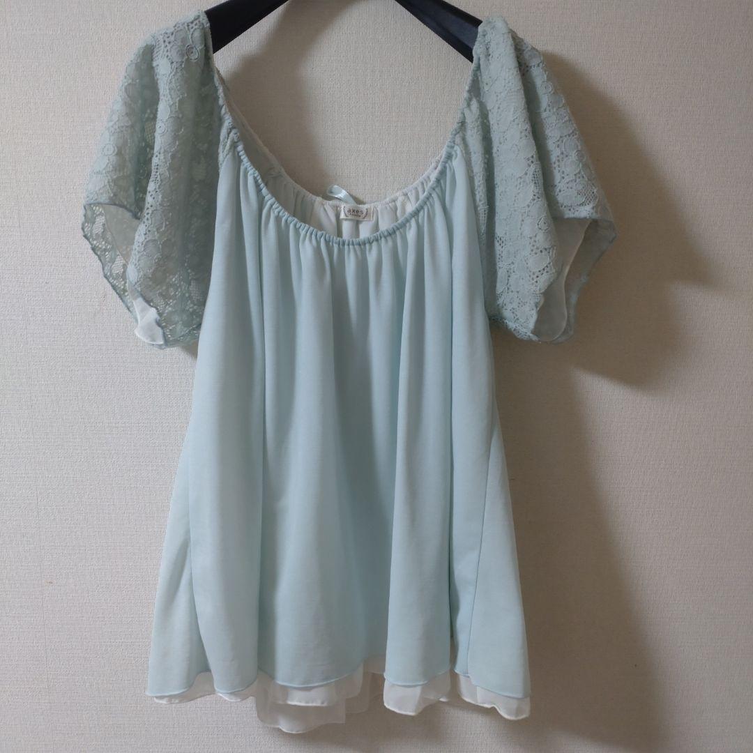 axes femme ビッグリボンチュニック　ミントグリーン　ミニワンピース セール】ケープデザインワンピース（チュニック）｜axes femme