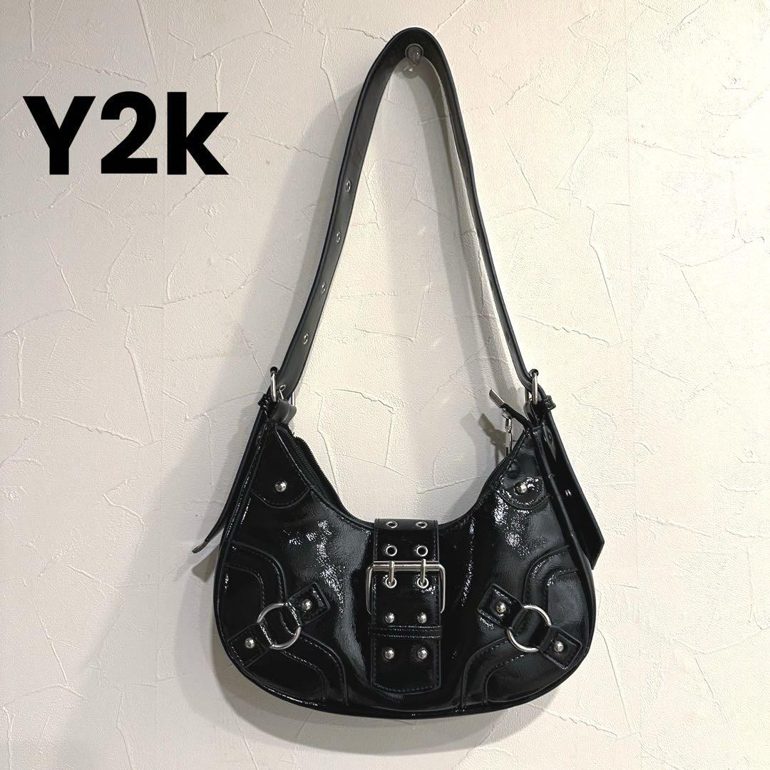 Y2k グランジ ソーホー ブラック エナメル ショルダーバッグ バッグ