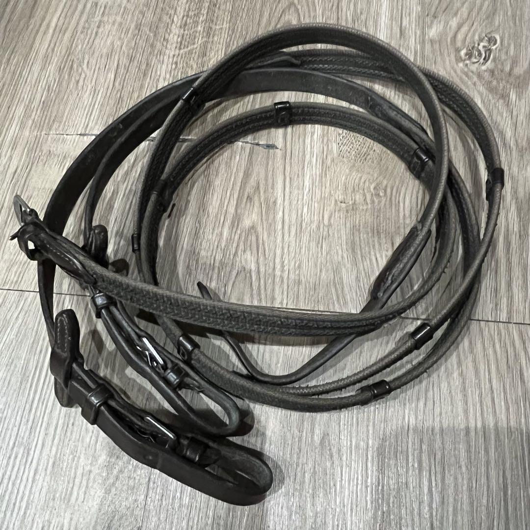乗馬用品　ゴム編込み　手綱　フルサイズ　茶色　障害馬術　馬場馬術