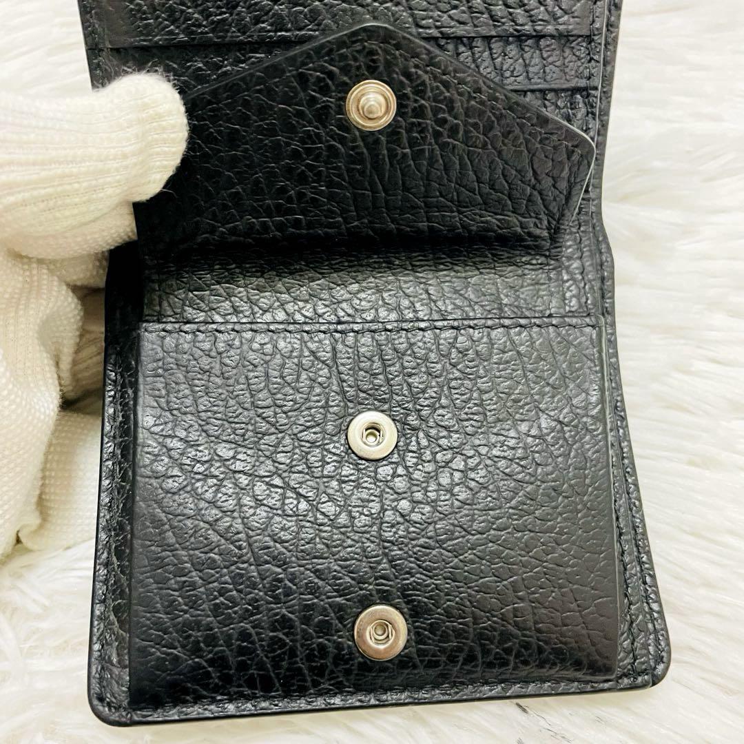極美✨付属完備✨マルジェラ 二つ折り 財布 レザー 4ステッチ ブラック シボ革