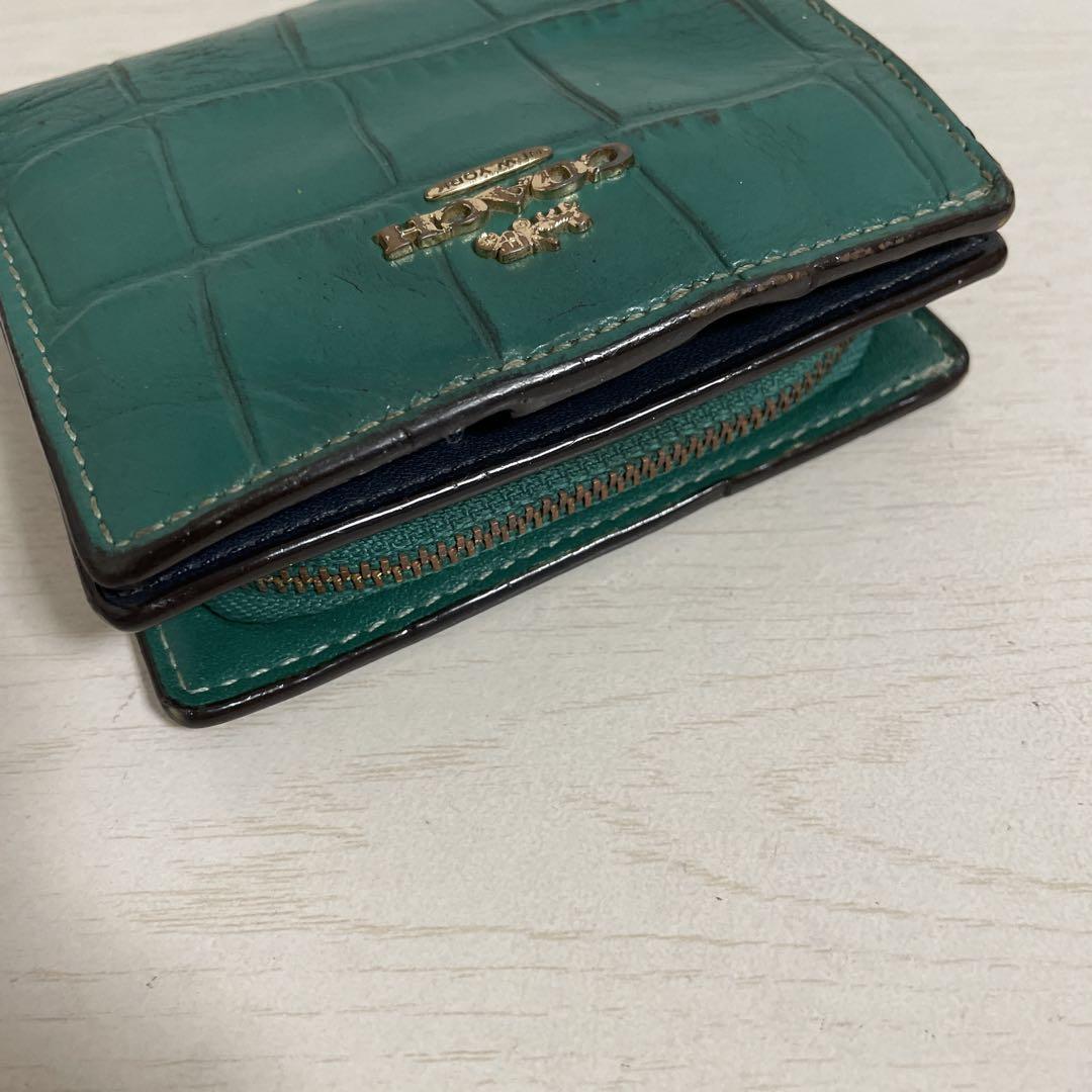 coach コーチ クロコダイル型押し風 二つ折り財布 ミニ財布