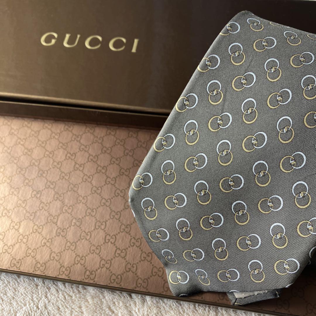 【極美品】GUCCI リングパターン ネクタイ 箱入り