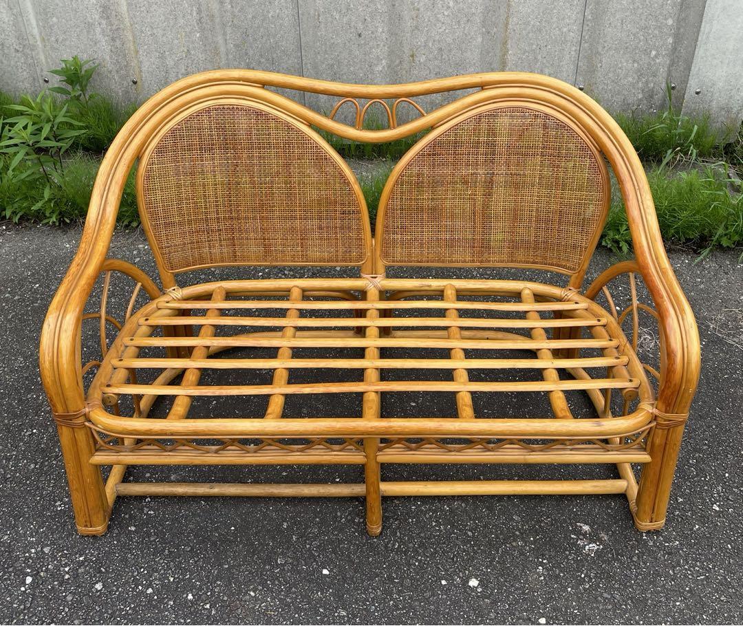 ビンテージ/ラタン/ラタン家具/籐家具/2人掛けソファ/アームソファ/ソファ