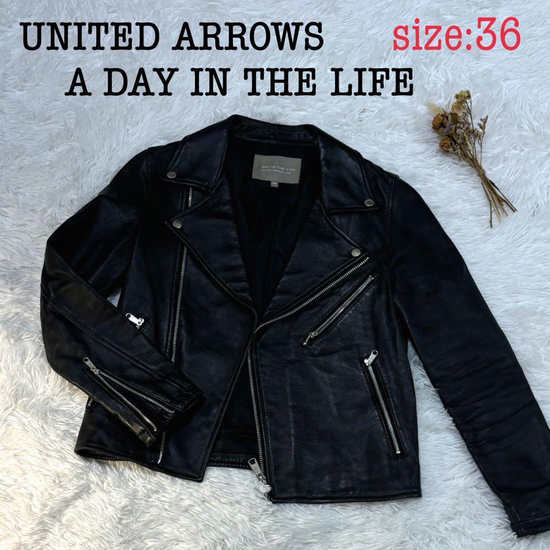 UNITED ARROWS ダブルライダースジャケット 36 ラムレザー　黒