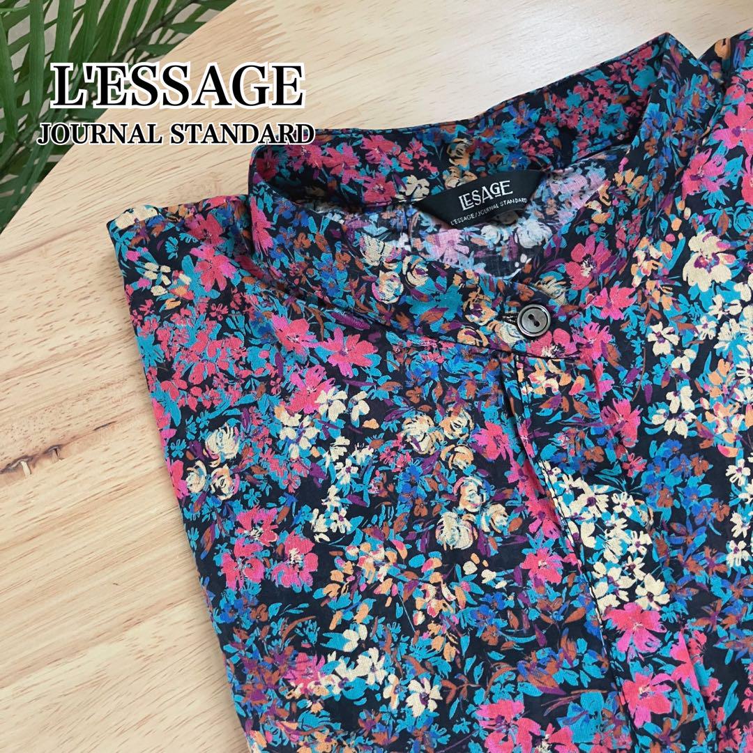 【美品】L'ESSAGE タックスリーブシャツ 小花柄 ブラウス ピンク系
