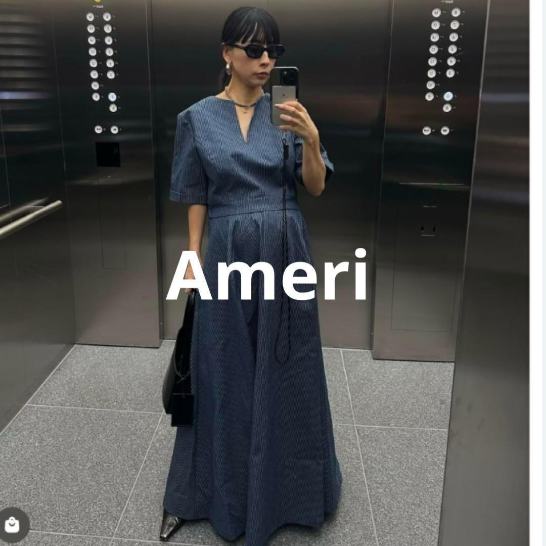 新品未使用 希少★Ameri デニム ストライプワンピース Aライン Sサイズ