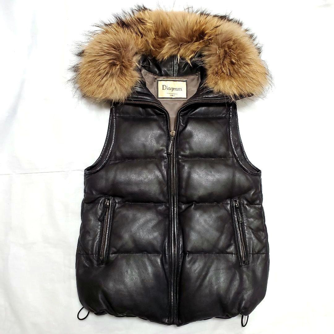 ダイアグラム、ダウンベスト、ラクーンファー、３６サイズ、美品 ダイアグラム、ダウンベスト、ラクーンファー、36サイズ、美品