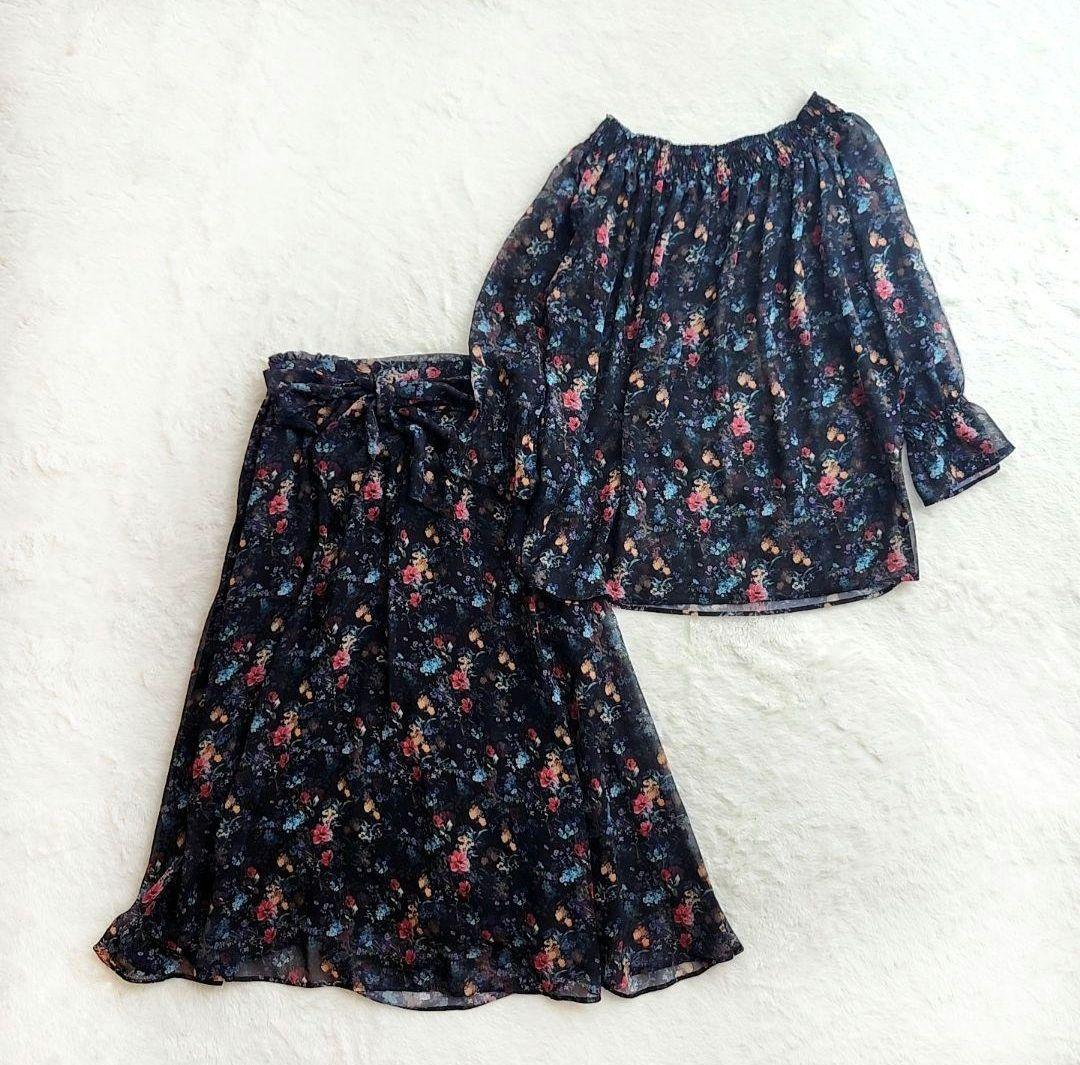 【　ANAYI アナイ　】　キャンディスリーブ　花柄　シフォン　セットアップ　M