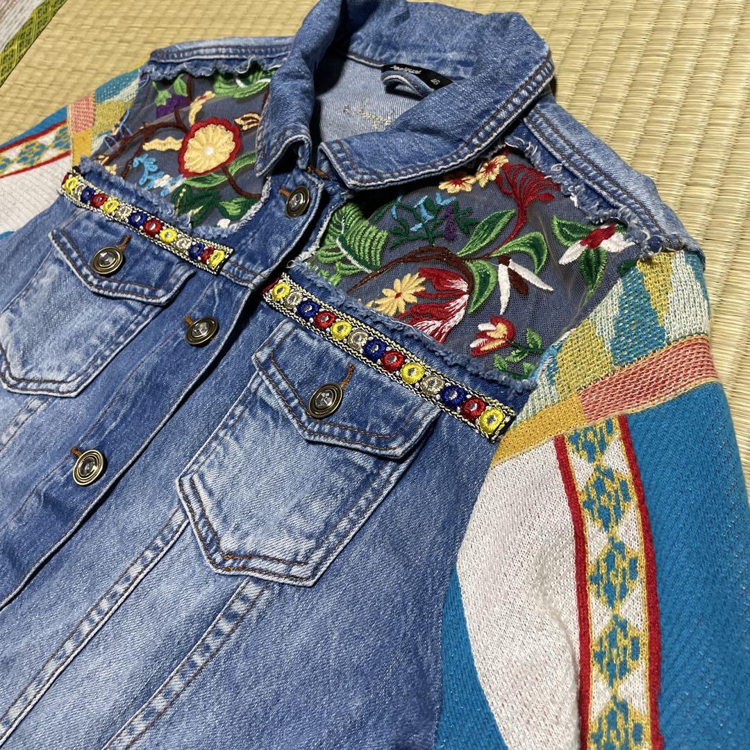 Desigual デニムジャケット gジャン ブルー 長袖 刺繍レース 46