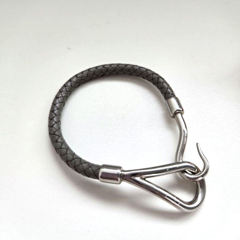 【エルメス★ジャンボブレスレット】グレナン編み込み　グレー×シルバー金具